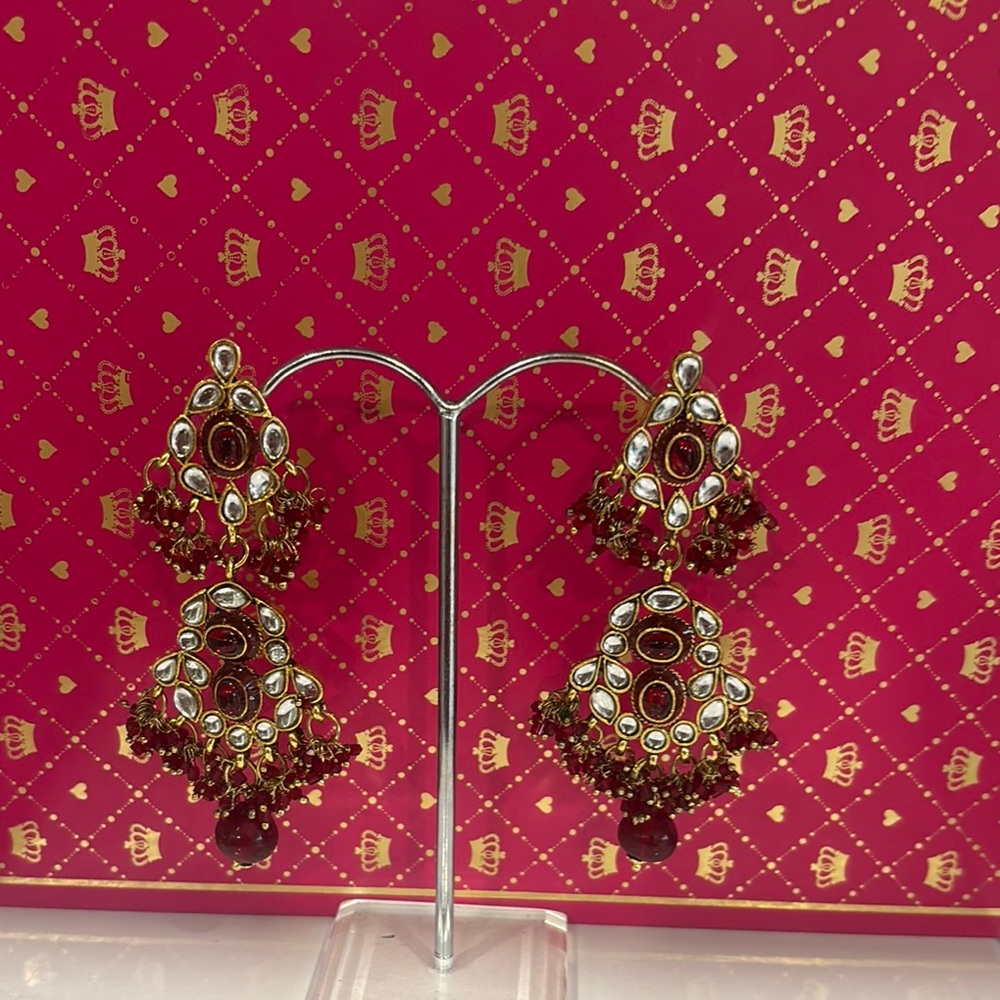 Elegant Gold and Red Dangle Earrings